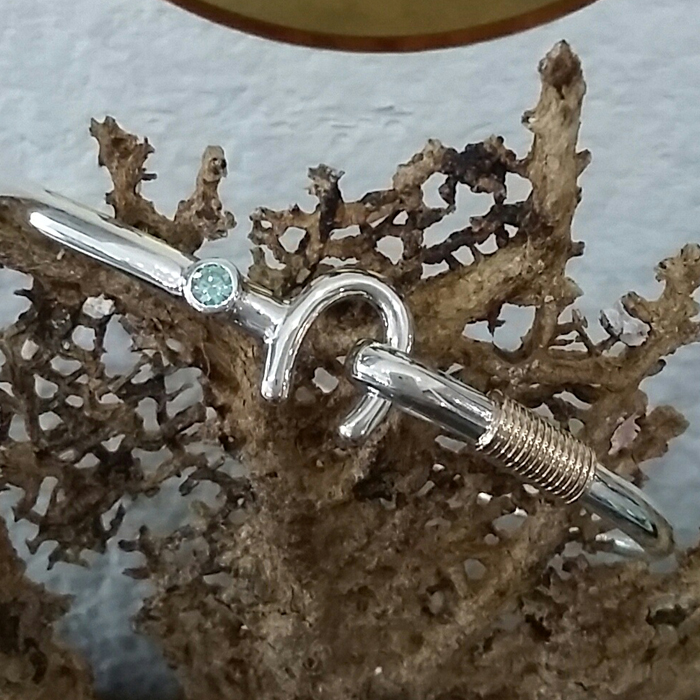8mm .925 Sterling Silver & 14K SHACKLE Caribbean Hook Bracelet - 7.5